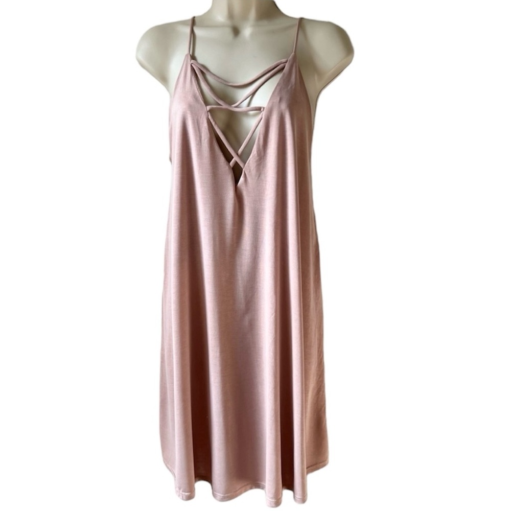 Coveted Clothing Blush Pink Plunging Neckline Dress | Size Small